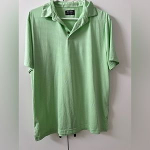 Green & white striped men’s golf polo